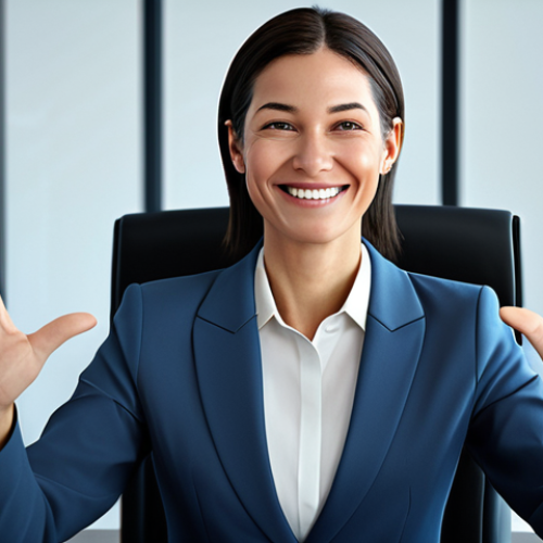 Virtual Business Meeting**

"A professional businesswoman in a stylish, yet modest business suit, smiling warmly during a virtual meeting. Her avatar is well-rendered and expressive. The background shows a modern, minimalist virtual office. Focus on clear facial features and natural hand gestures. High resolution, realistic lighting, perfect anatomy, correct proportions, well-formed hands, proper finger count, appropriate attire, safe for work, appropriate content, fully clothed, professional, family-friendly."

**